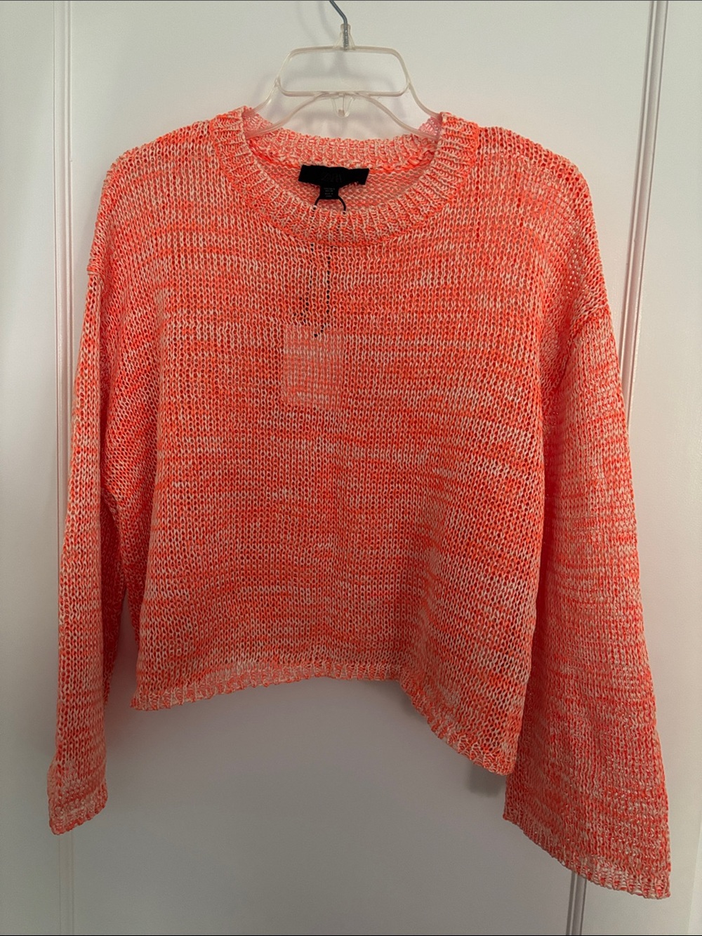 Zara Coral-Orange Marled Crewneck Sweater